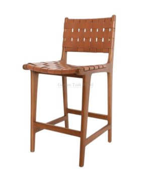 Teak Wood Bar Stool Leather